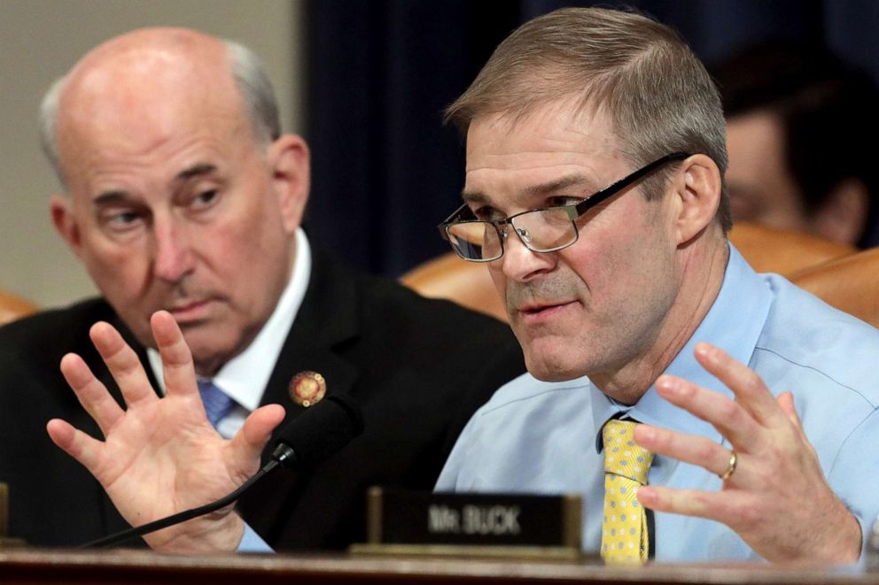 PHOTO: Rep. Jim Jordan questions constitutional scholars before the House Judiciary Committee on Capitol Hill, Dec. 4, 2019, in Washington.