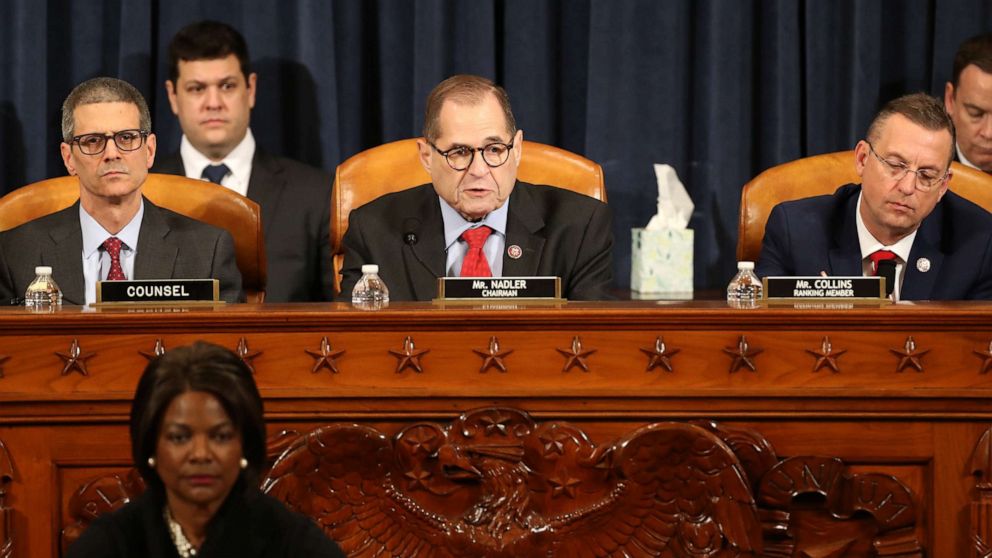 PHOTO: House Judiciary Committee Chairman Jerry Nadler speaks as the House Judiciary Committee holds a public hearing to vote on the two articles of impeachment against President Trump, Dec. 13, 2019, in Washington.