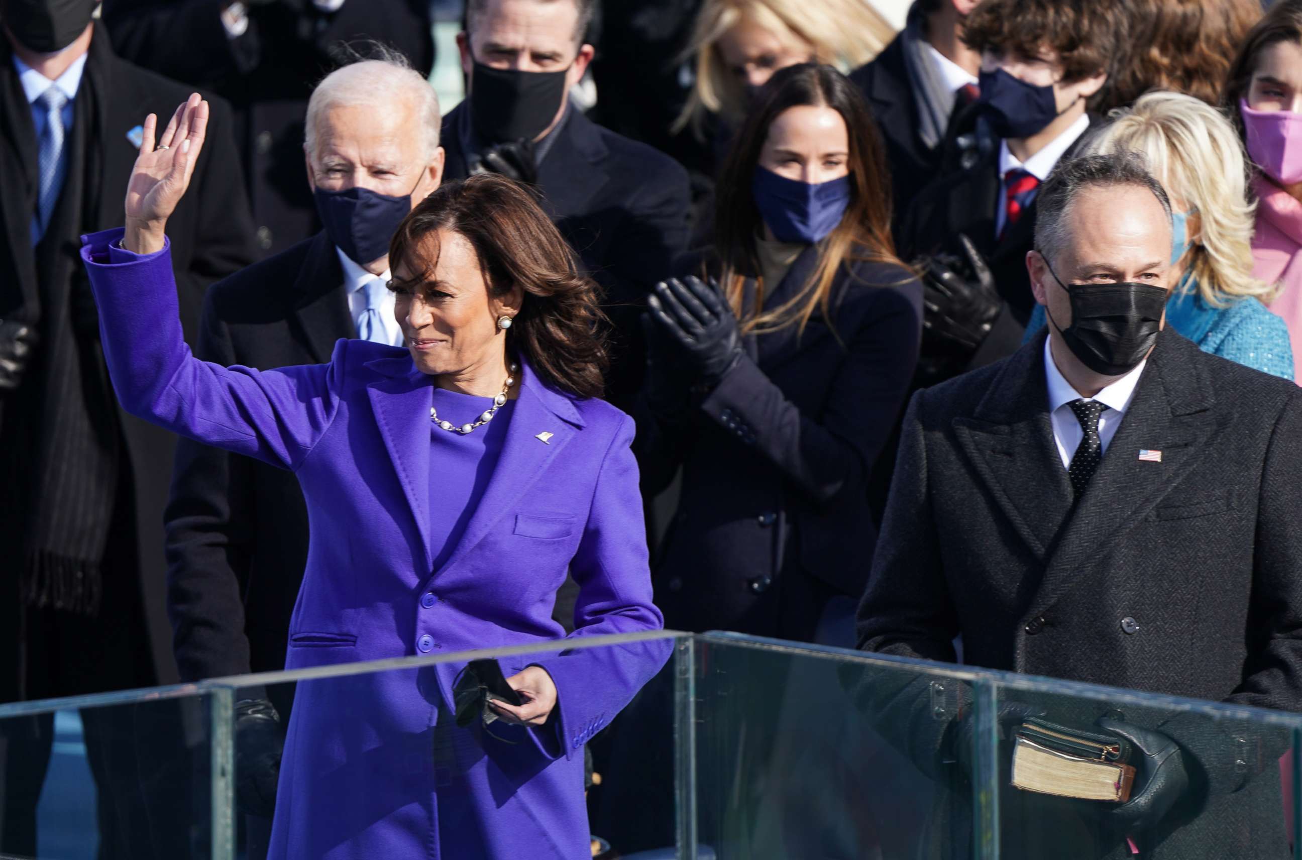PHOTO: Kamala Harris waves after she was sworn in as Vice President during the inauguration of Joe Biden as the 46th President of the United States on the West Front of the Capitol, Jan. 20, 2021. 