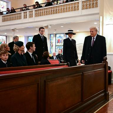 PHOTO: President-elect Donald Trump, trailed by Melania Trump and son Barron Trump, arrives for a church service at St. John's Episcopal Church, Lafayette Square in Washington, Jan. 20, 2025. 