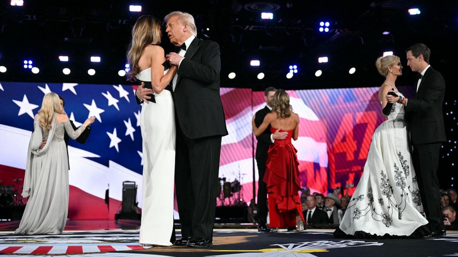 PHOTO: President Donald Trump and First Lady Melania Trump dance alongside Ivanka Trump and her husband Jared Kushner during the Liberty Ball in Washington, Jan. 20, 2025.