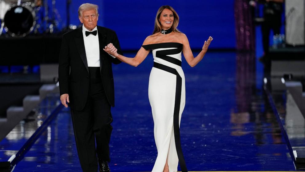 PHOTO: President Donald Trump and Melania Trump at the Liberty Ball during the 60th Presidential Inauguration, Jan. 20, 2025.