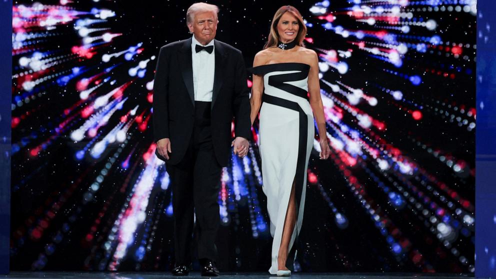 PHOTO: President Donald Trump and Melania Trump at the Liberty Ball during the 60th Presidential Inauguration, Jan. 20, 2025.