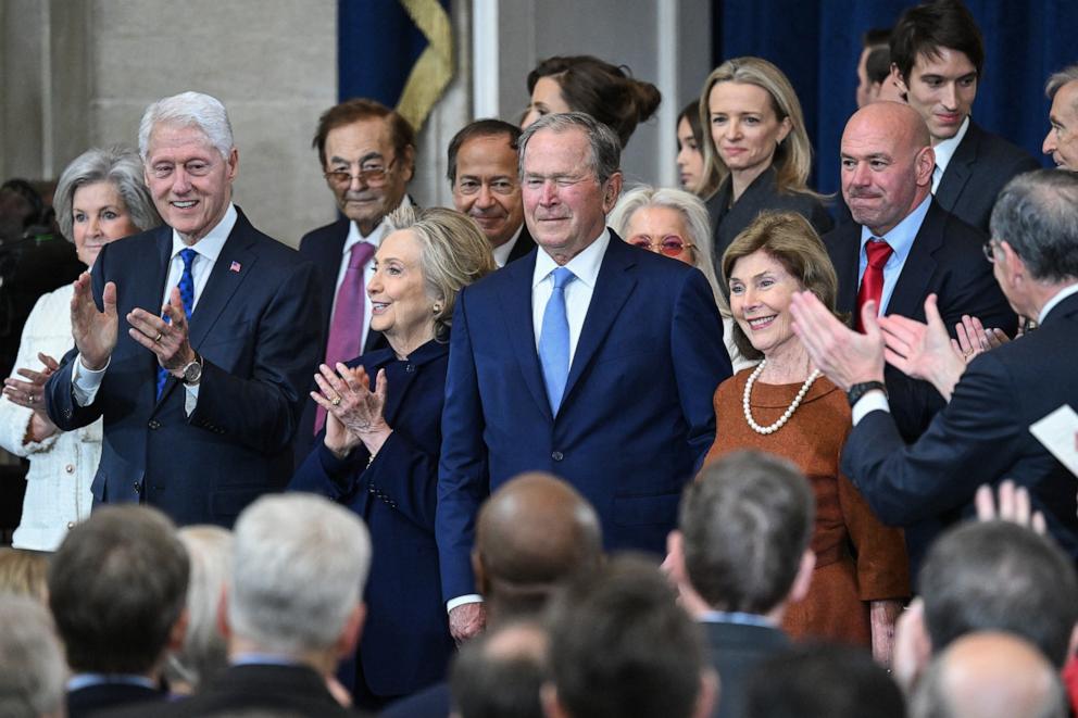 PHOTO: Former President George W. Bush winks as he arrives for the inauguration ceremony before Donald Trump is sworn in as the 47th US President in the US Capitol Rotunda in Washington, Jan. 20, 2025.