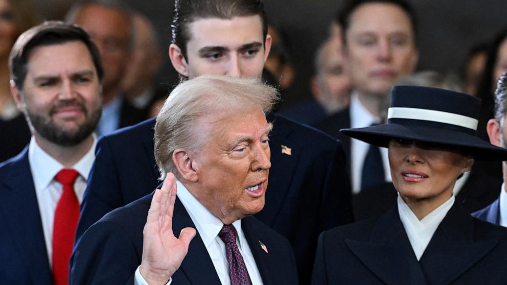 PHOTO: Donald Trump is sworn in as the 47th US President in the US Capitol Rotunda in Washington, January 20, 2025.