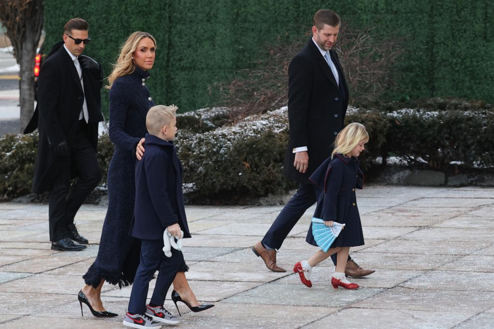 PHOTO: President-elect Donald Trump's son Eric Trump and his wife Lara Trump arrive for a service at St. John's Church on Inauguration Day of Donald Trump's second presidential term in Washington, Jan. 20, 2025.