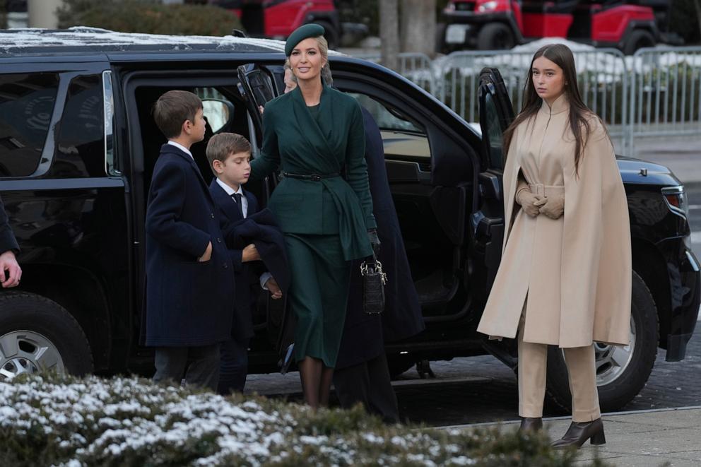 PHOTO: Ivanka Trump and her family arrive for a church service to be attended by President-elect Donald Trump and his wife Melania at St. John's Episcopal Church across from the White House in Washington, Jan. 20, 2025.