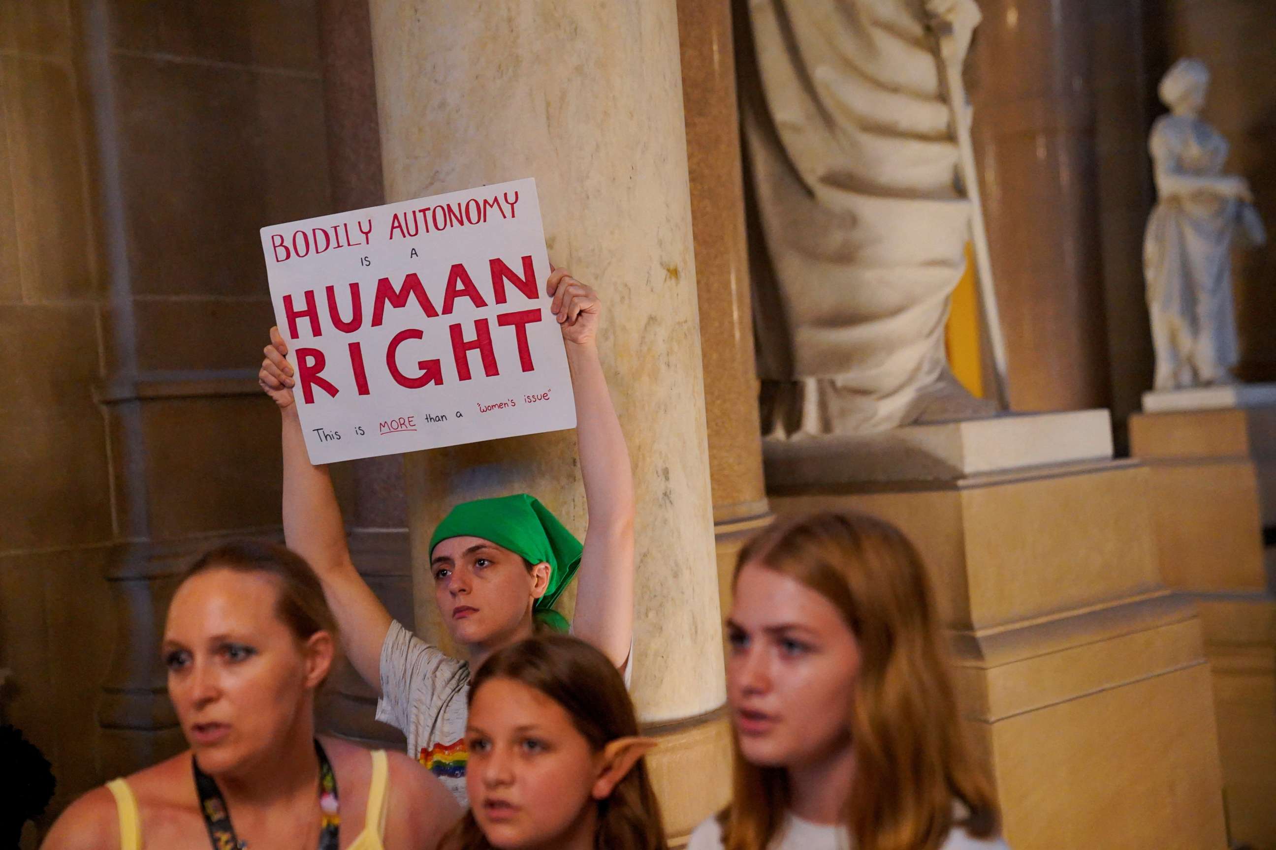 PHOTO: Abortion rights demonstrators protest shortly before the vote to accept Senate Bill 1, which was passed by the House earlier in the day, making the Indiana legislature the first in the nation to restrict abortions, in Indianapolis, Aug. 5, 2022.