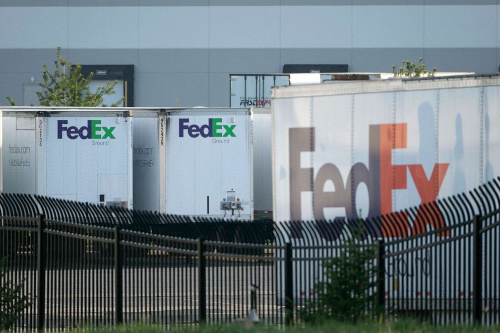 PHOTO: FedEx trailers are parked at the site of a mass shooting at a FedEx facility in Indianapolis, Indiana, April 16, 2021.