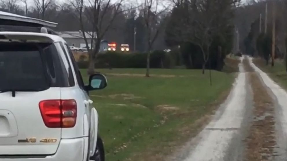 Emergency vehicles are seen near the location of a small plane crash in southern Indiana, Nov. 30, 2018.
