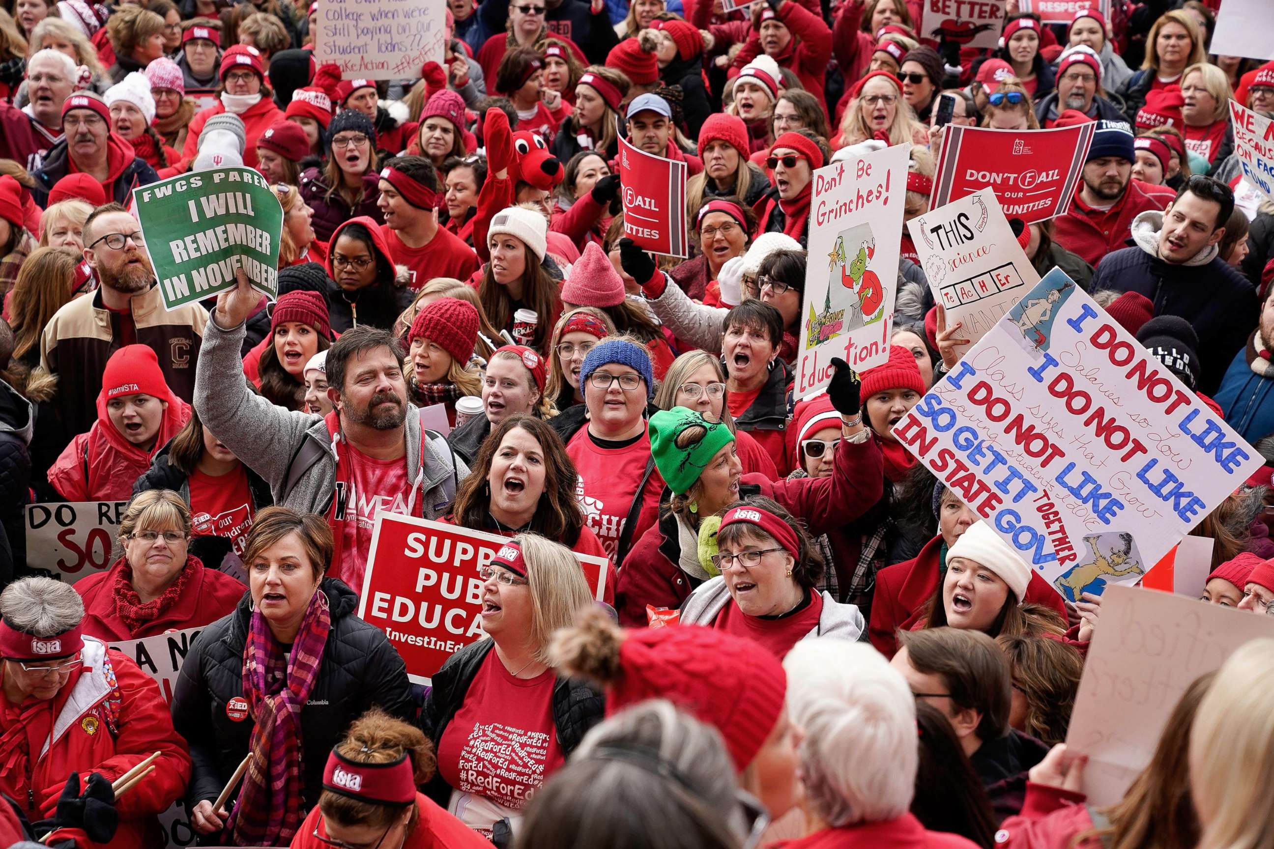 Teachers protest at Indiana Statehouse as legislative session continues