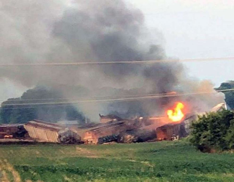 A train carrying freight derailed in Gibson County, Ind., prompting evacuations on Sunday, June 17, 2018.