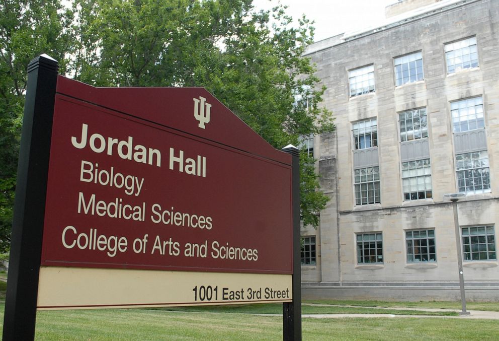 PHOTO: In this June 16, 2020 file photo shows Jordan Hall on the Indiana University in Bloomington, Ind.