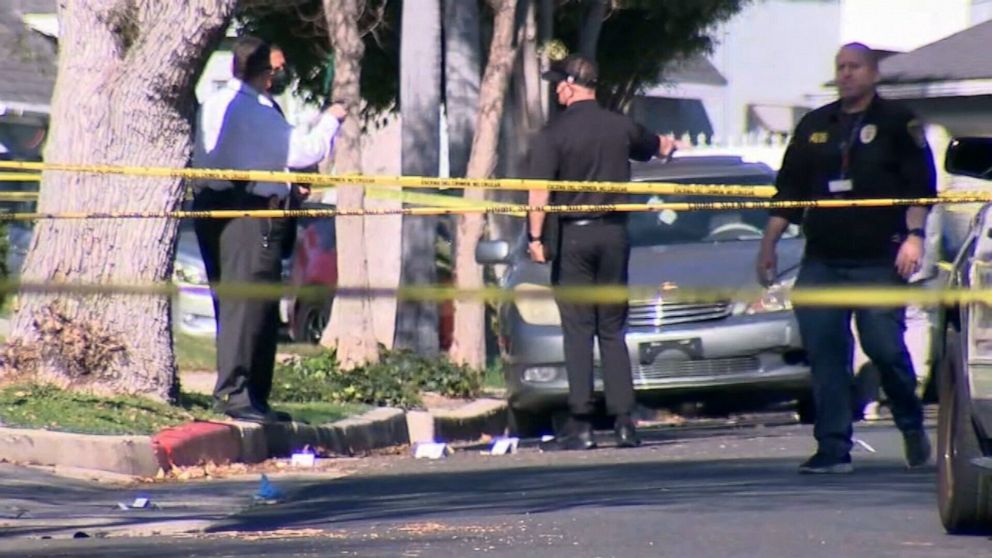 PHOTO: Police investigate the scene of a shooting in Inglewood, California, Jan. 23, 2022.