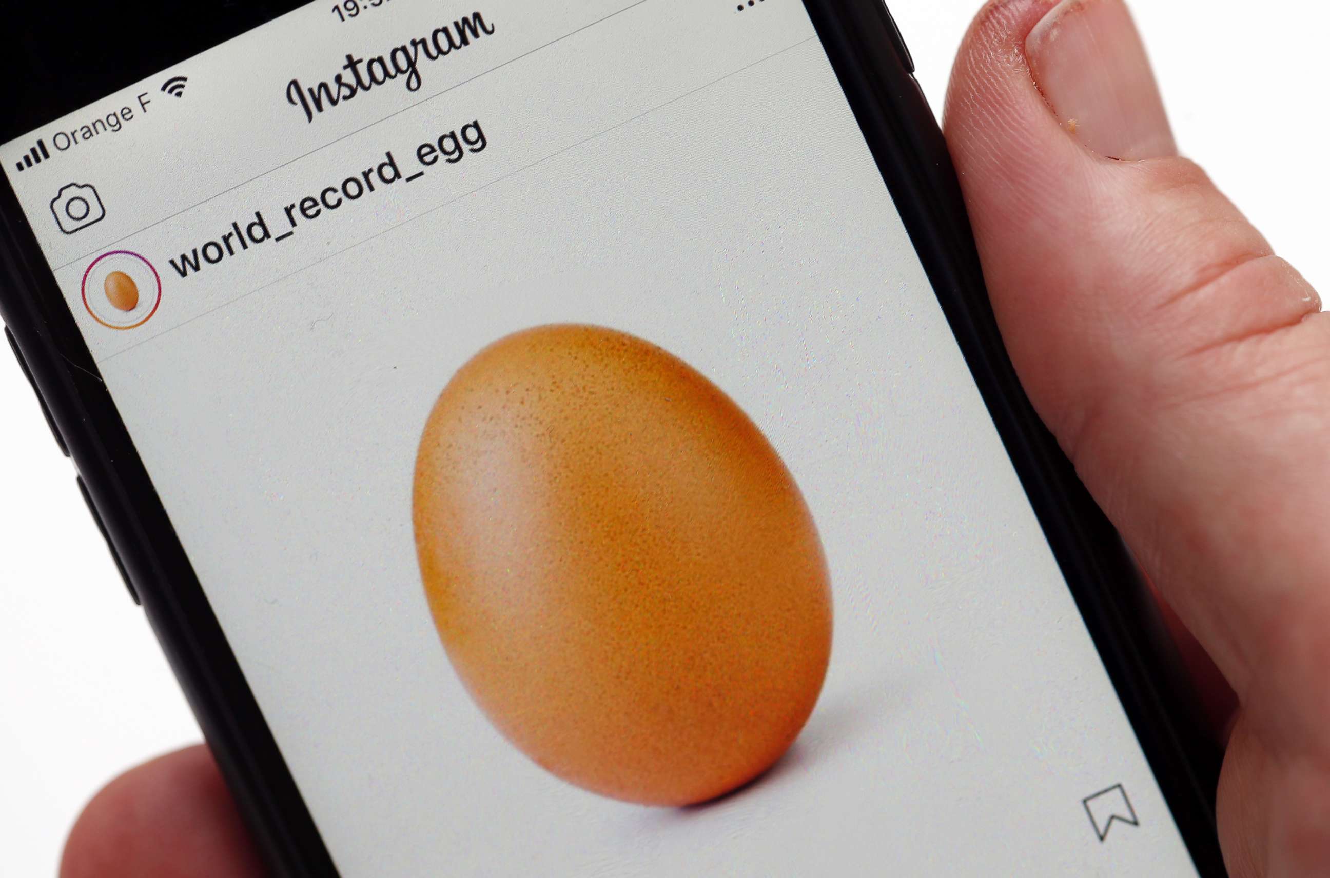 PHOTO: A mobile phone in Paris shows the image of an egg which was posted to Instagram on Jan. 4, 2019.