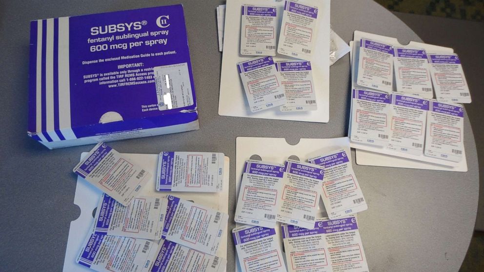 PHOTO: A box of the Fentanyl-based drug Subsys, made by Insys Therapeutics Inc, in an undated photograph provided by the U.S. Attorney's Office for the Southern District of Alabama. 