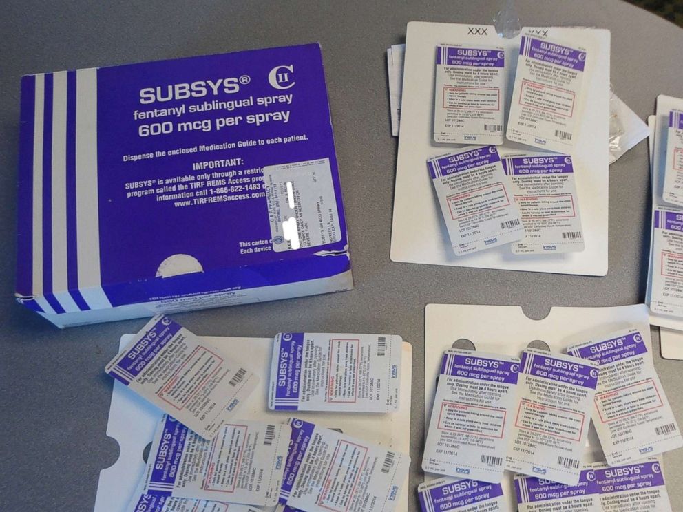 PHOTO: A box of the Fentanyl-based drug Subsys, made by Insys Therapeutics Inc, in an undated photograph provided by the U.S. Attorney's Office for the Southern District of Alabama. 