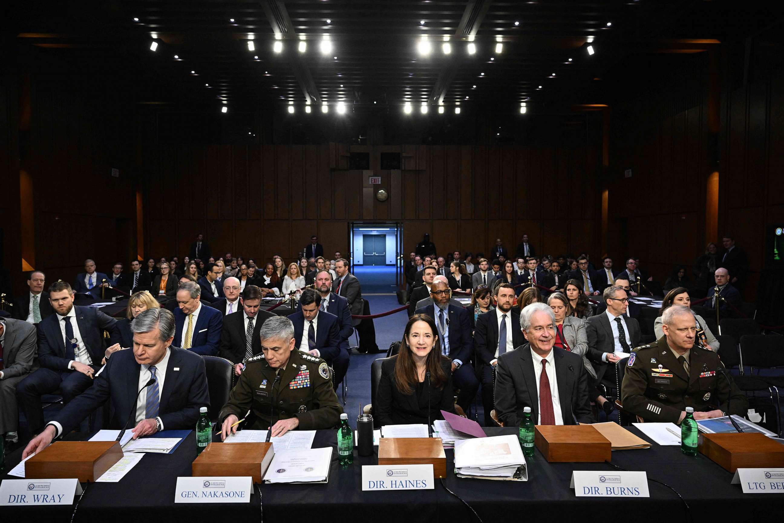 PHOTO: Intelligence chiefs prepare to testify before a Senate Intelligence Committee hearing on worldwide threats, in Washington, D.C., March 8, 2023.
