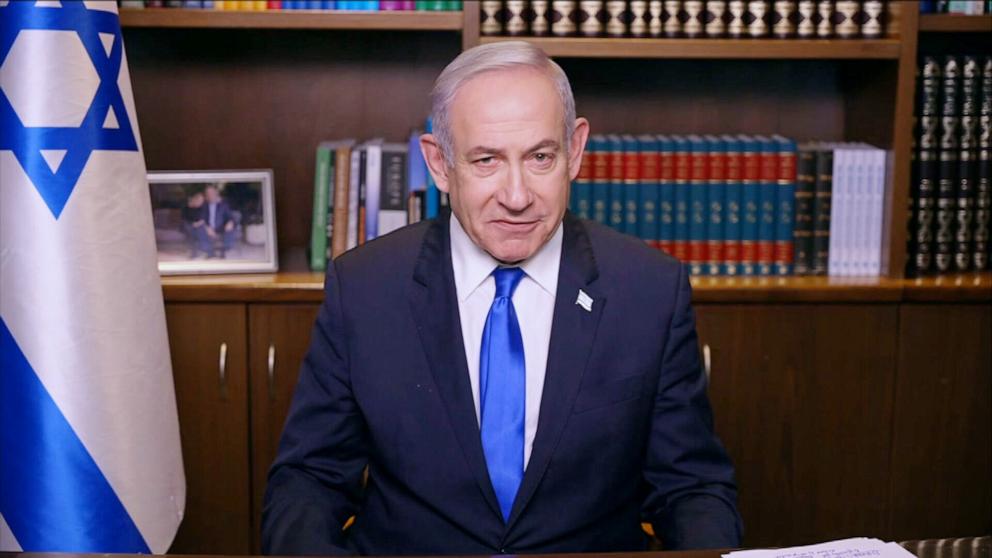 PHOTO: Israeli Prime Minister Benjamin Netanyahu appears "Good Morning America," on May 21, 2024.