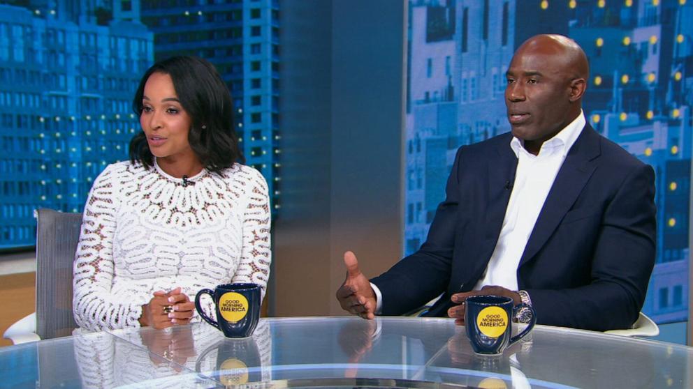 PHOTO: Former NFL player Terrell Davis and Tamiko Davis, his wife, appear on "Good Morning America" on July 17, 2024.