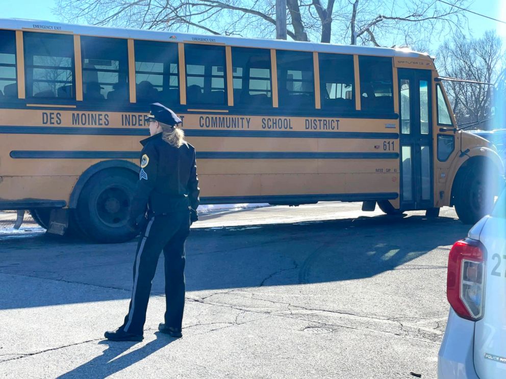 PHOTO: In a photo released by the Des Moines Police Department, police at the scene of a fatal shooting of a 15-year-old that occurred on March 7, 2021, in Des Moines, Iowa.