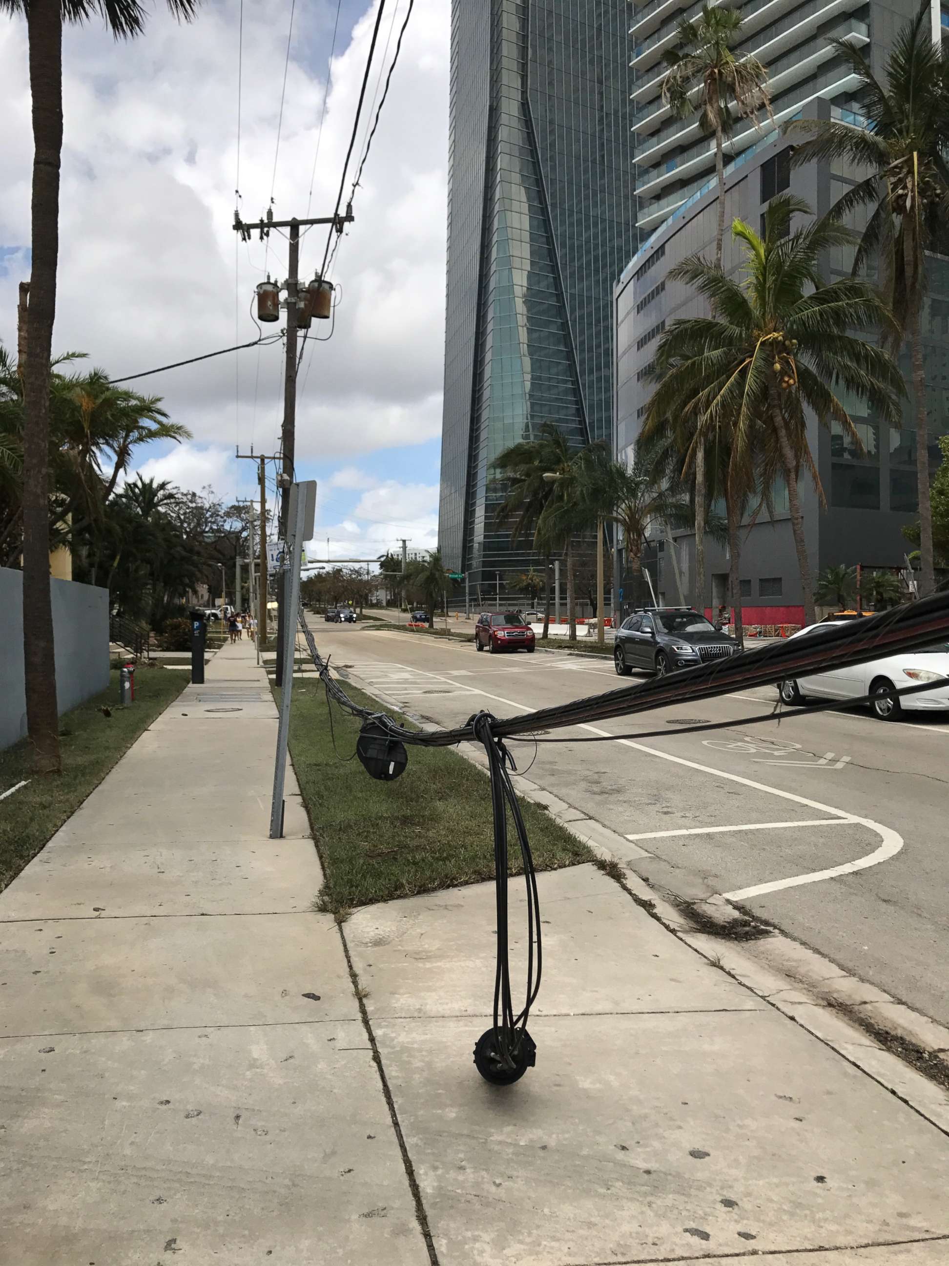 PHOTO: Power lines are down in the streets of Miami in the wake of Hurricane Irma, Sept. 11, 2017.