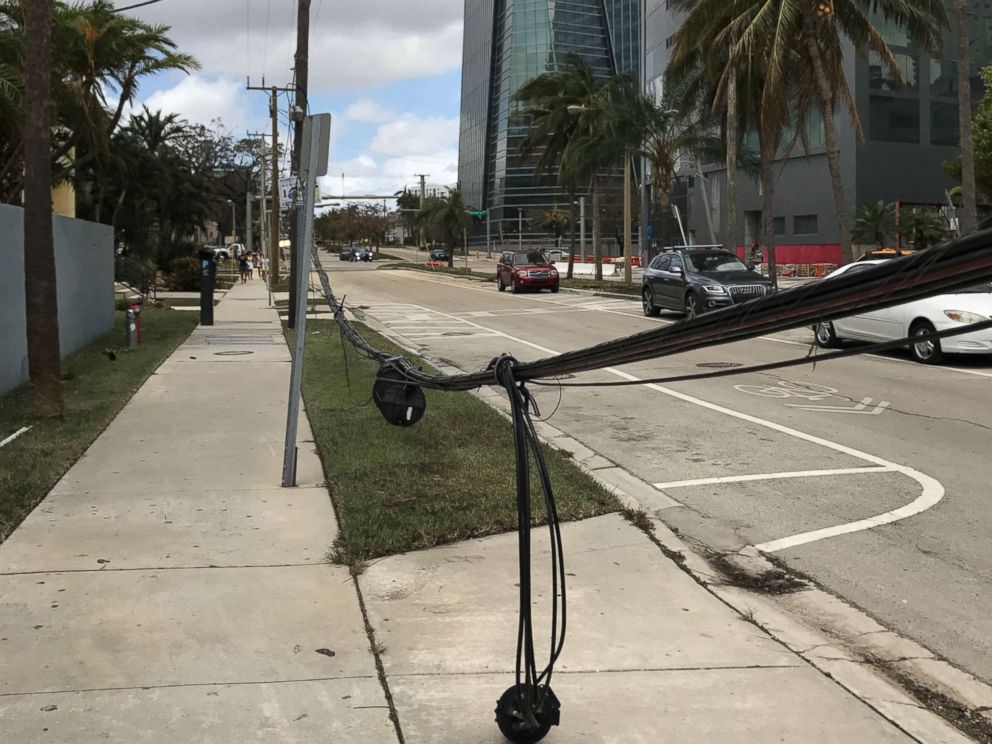 PHOTO: Power lines are down in the streets of Miami in the wake of Hurricane Irma, Sept. 11, 2017.