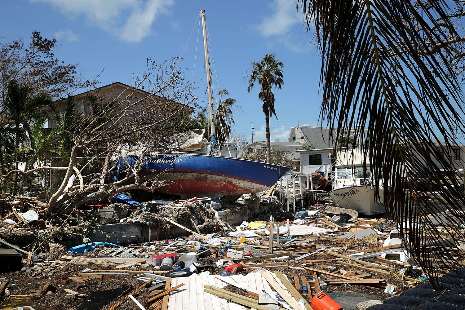 PHOTO: Boats, cars and other debris clog waterways in the Florida Keys two days after Hurricane Irma slammed into the state, Sept. 12, 2017 in Marathon, Fla.