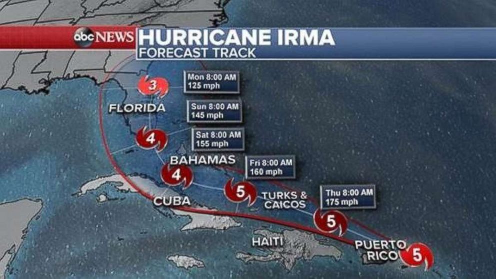 PHOTO: Hurricane Irma forecast track as of 2 p.m. Sept. 6, 2017.