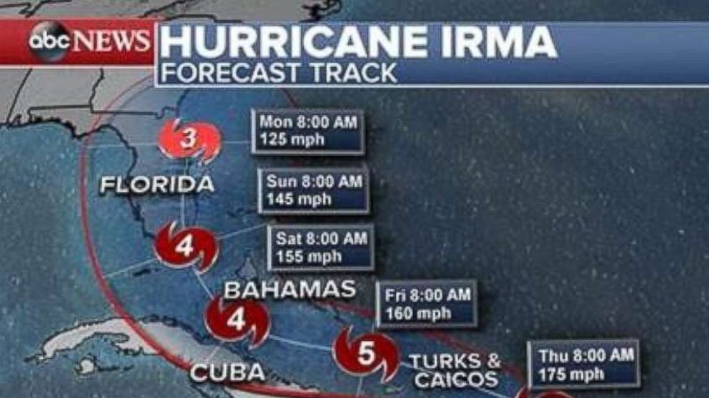 PHOTO: Hurricane Irma forecast track as of 2 p.m. Sept. 6, 2017.