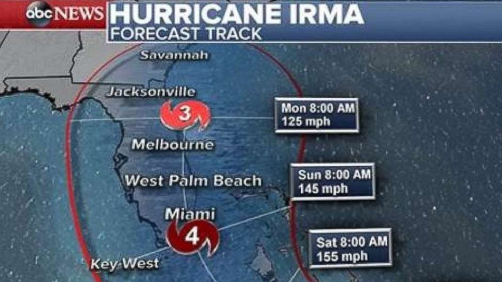 PHOTO: Hurricane Irma forecast track as of 2 p.m. Sept. 6, 2017.