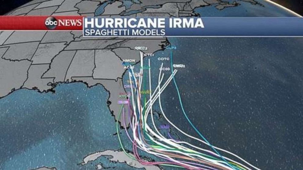 PHOTO: Hurricane Irma spaghetti models as of 2 p.m. Sept. 6, 2017.