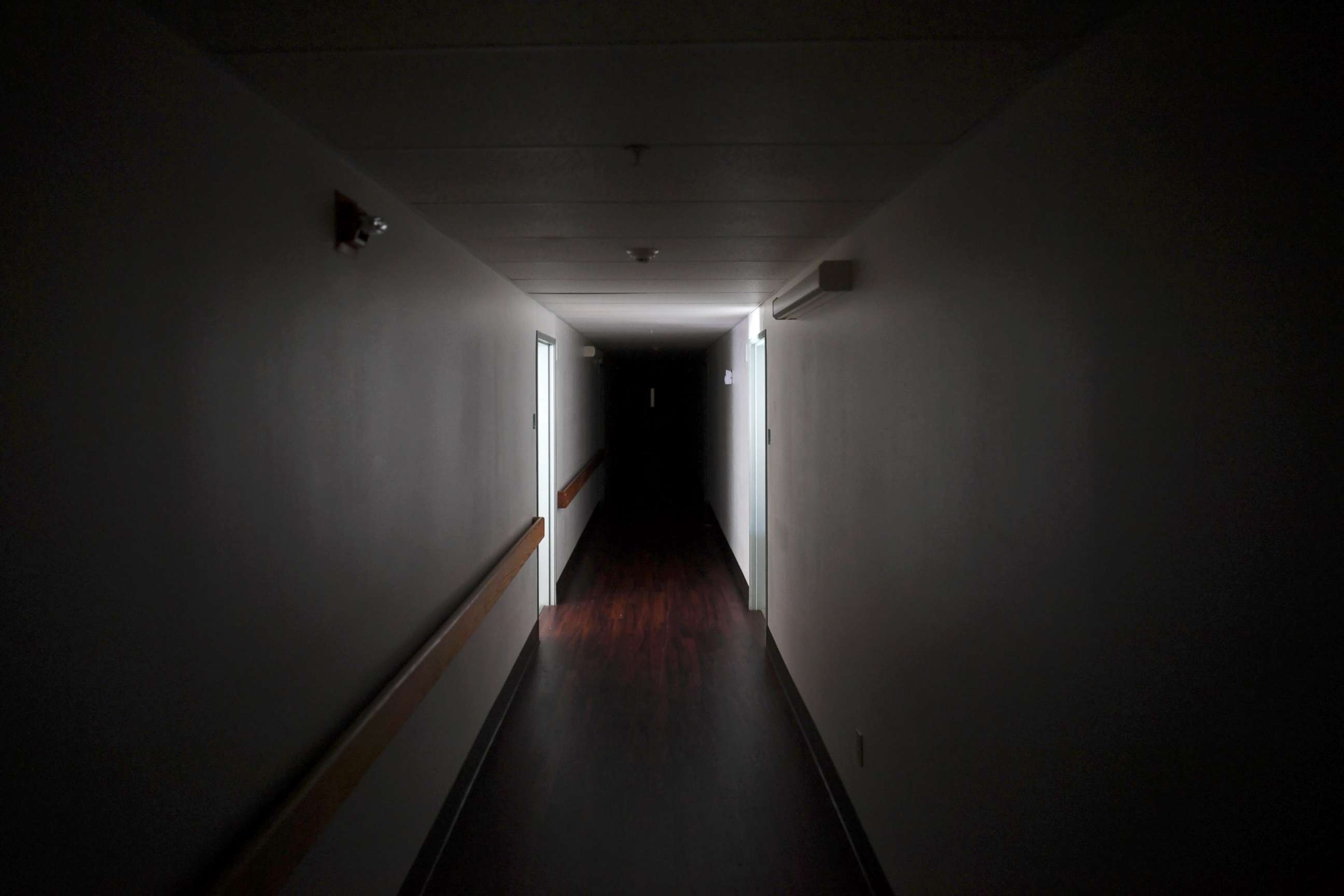 PHOTO: A darkened hallway is pictured at Cypress Run assisted living facility, after Hurricane Irma caused the power outage in the building in Immokalee, Fla. Sept. 12, 2017. 