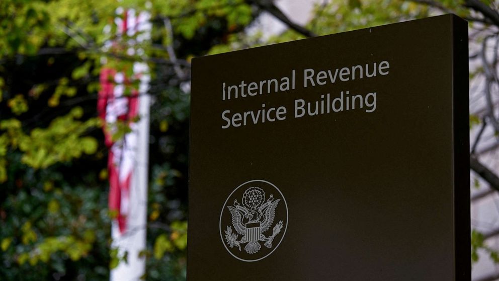PHOTO: A sign for the Internal Revenue Service (IRS) building is seen in Washington, Sept. 28, 2020.