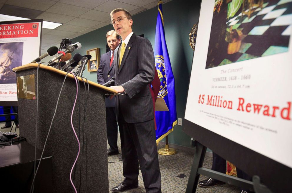 PHOTO: FBI Special Agent In Charge Richard DesLauriers, at a press conference, March 18, 2013, to announce they had identified the people who stole $500 million worth of masterworks from the Isabella Stewart Gardner Museum in 1990.