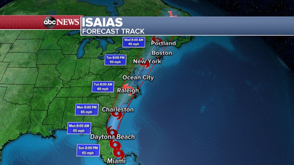 PHOTO: Isaias forecast track map.