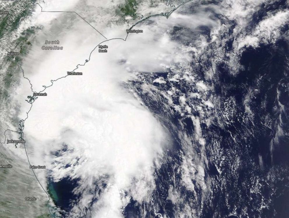 PHOTO: This visible image of Isaias was taken by NASA’s Terra satellite on Aug. 3, 2020, at 1:30 p.m. EDT, 9 hours and 40 minutes before Isaias’ landfall. 