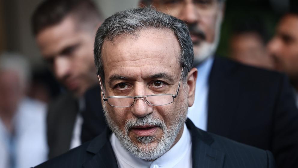 PHOTO: Iran's Foreign Minister Abbas Araghchi speaks to the media after his meeting with the E3 group of European ministers, June 20, 2025 in Geneva, Switzerland.