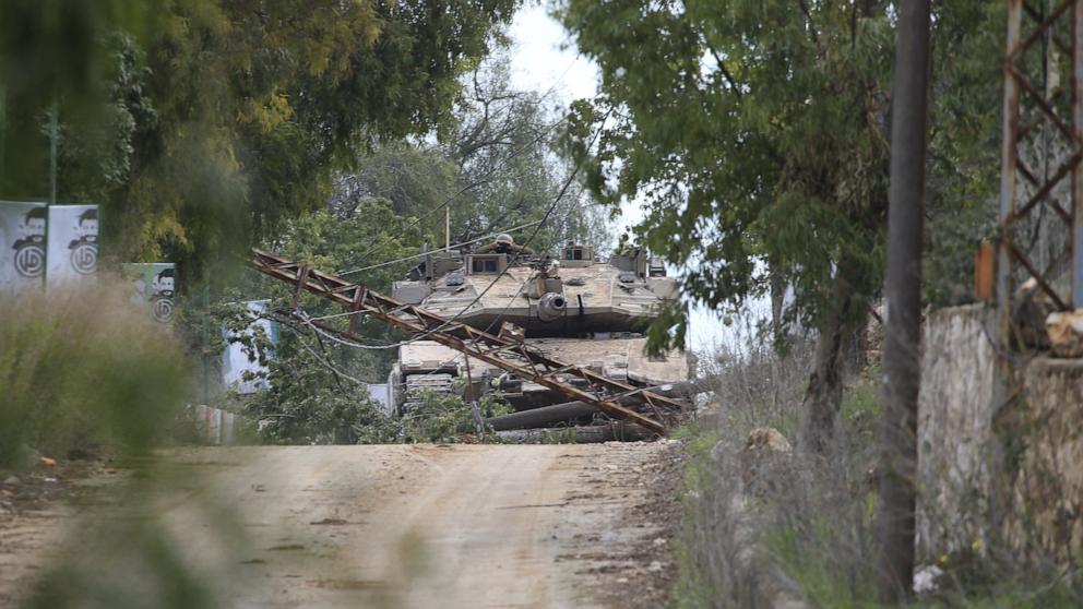PHOTO: An Israeli tank positioned in Meiss al-Jabal, Marjayoun District, southern Lebanon, Jan. 26, 2025. 