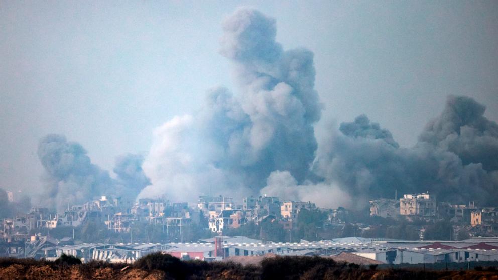 PHOTO: This picture taken from southern Israel near the border with the Gaza Strip on Dec. 3, 2023, shows smoke billowing over the Palestinian enclave during Israeli bombardment amid continuing battles between Israel and the militant group Hamas.