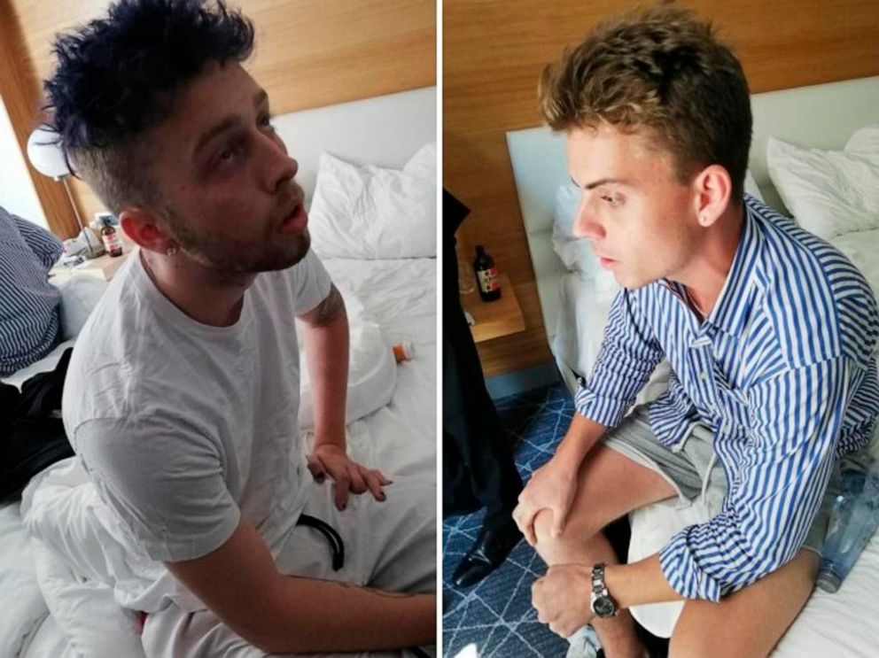 PHOTO: Gabriel Christian Natale Hjorth, right, and Finnegan Lee Elder, sit in their hotel room in Rome.