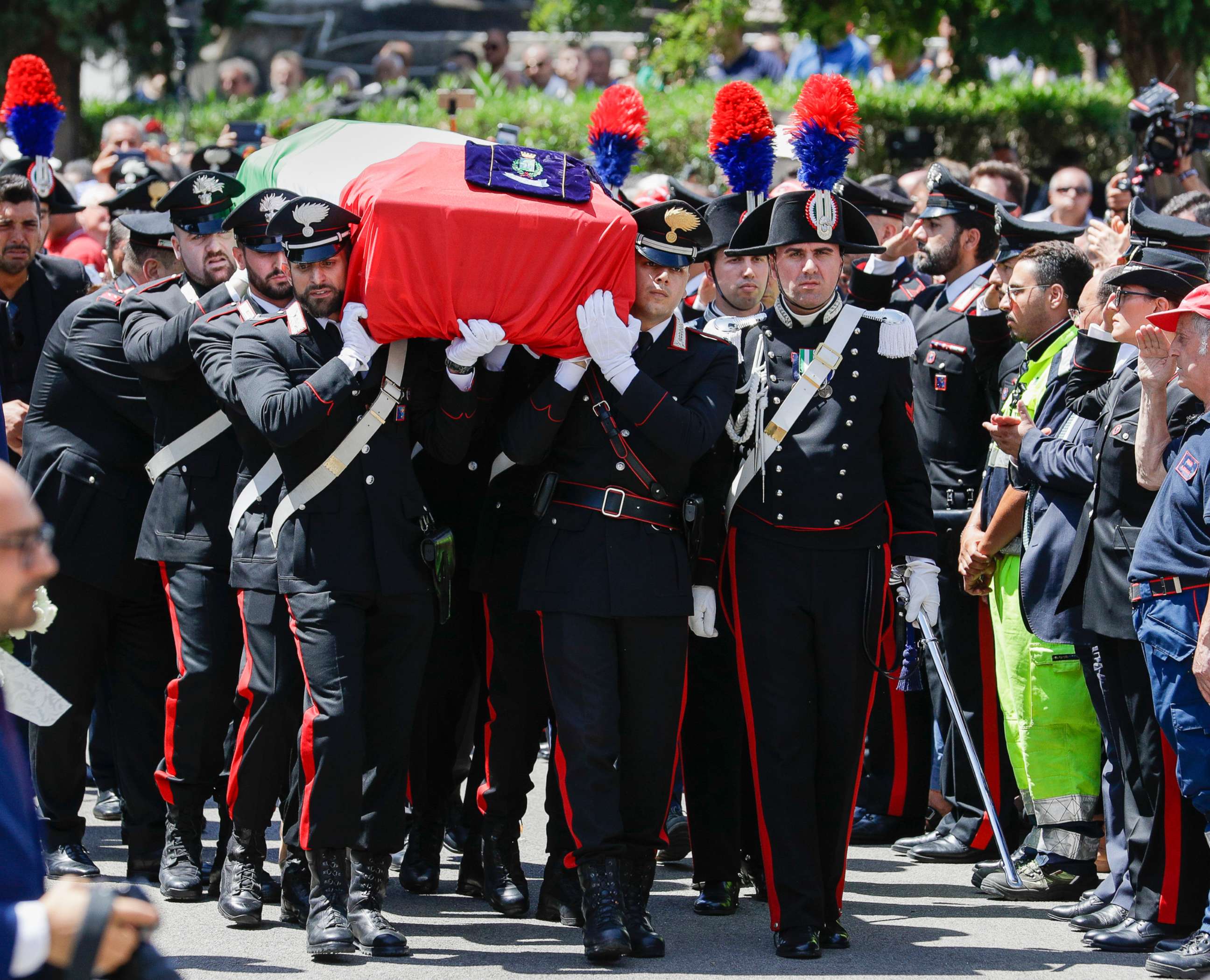 PHOTO: The coffin containing the body of Carabinieri's officer Mario Cerciello Rega is carried to his funeral in his hometown of Somma Vesuviana, near Naples, Italy, July 29, 2019.