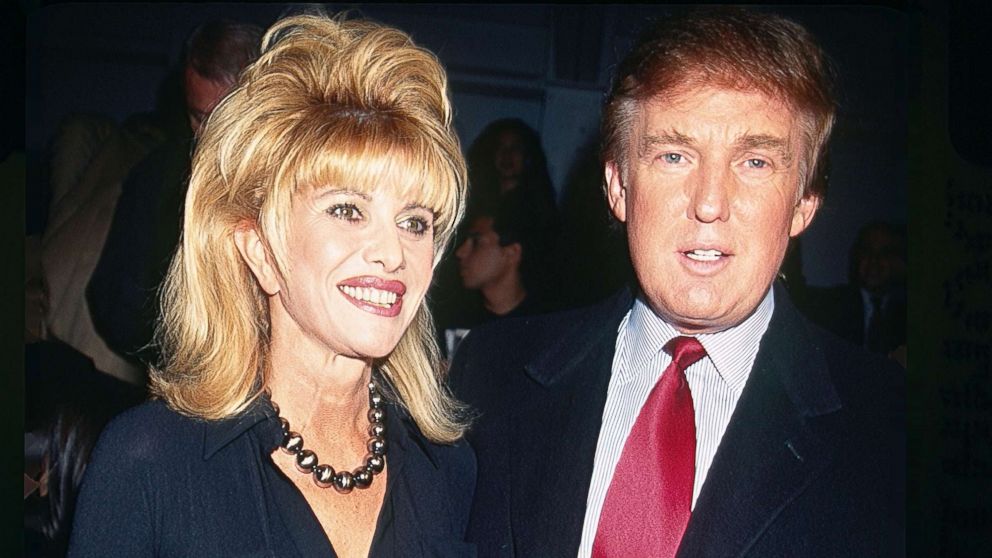 PHOTO: Ivana and Donald Trump pose together at the Betsey Johnson fashion show in Bryant Park, New York City, circa 1997.