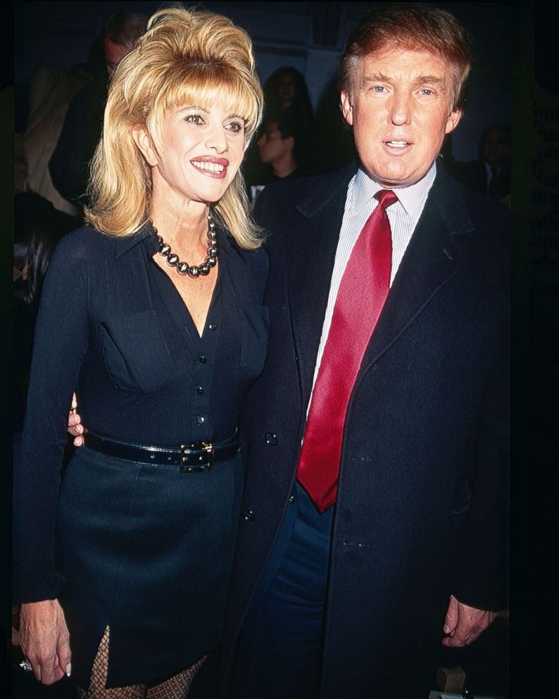 PHOTO: Ivana and Donald Trump pose together at the Betsey Johnson fashion show in Bryant Park, New York City, circa 1997.