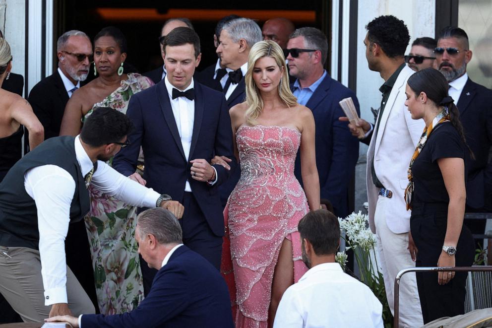 PHOTO: Ivanka Trump and her husband Jared Kushner leave the St. Regis hotel, on the second day of the wedding festivities of Amazon founder Jeff Bezos and journalist Lauren Sanchez, in Venice, Italy, June 27, 2025.