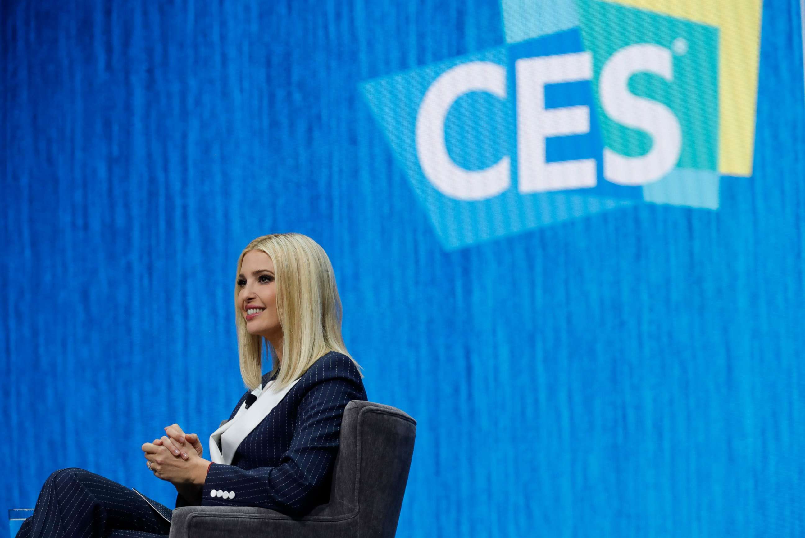 PHOTO: Ivanka Trump, daughter of President Donald Trump, speaks in a keynote address during the 2020 CES in Las Vegas, Nevada, Jan. 7, 2020.