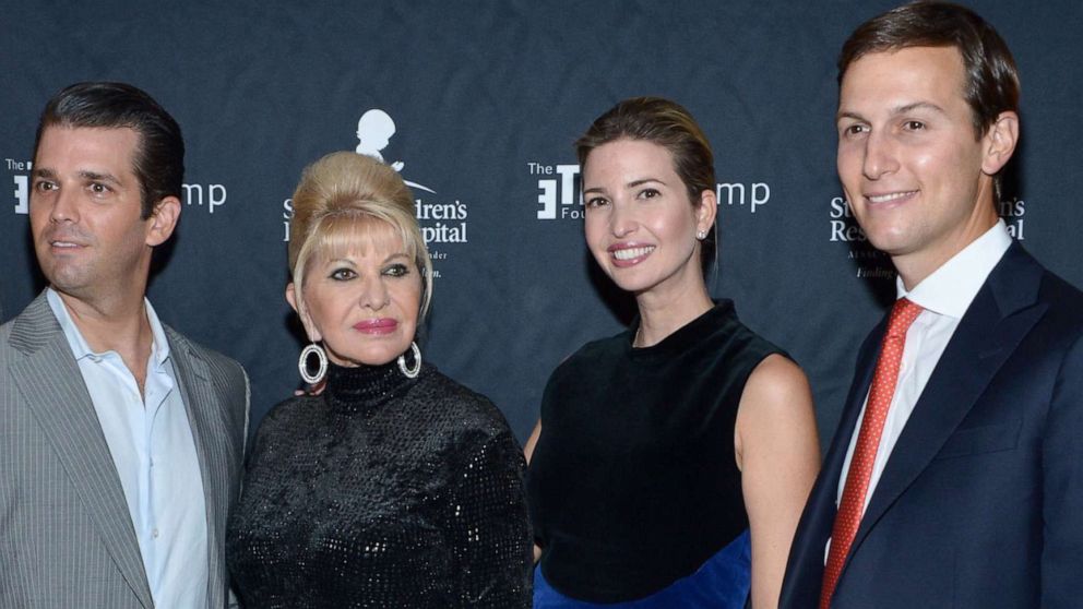 PHOTO: Donald Trump Jr., Ivana Trump, Ivanka Trump and Jared Kushner attend the 9th Annual Eric Trump Foundation Golf Invitational Auction & Dinner at Trump National Golf Club Westchester, in Briarcliff Manor, N.Y., Sept. 21, 2015