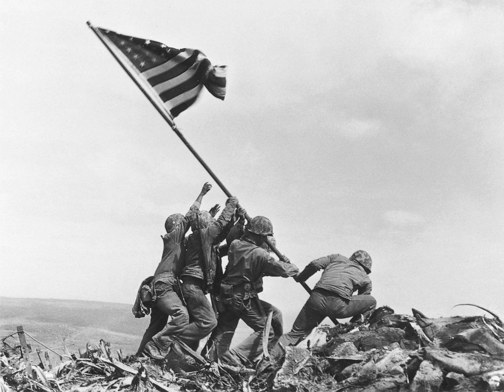 PHOTO: U.S. Marines of the 28th Regiment, 5th Division, raise the American flag atop Mt. Suribachi, Iwo Jima on Feb. 23, 1945. The iconic Pulitzer Prize-winning photo was taken five days after the Marines landed on the island.  