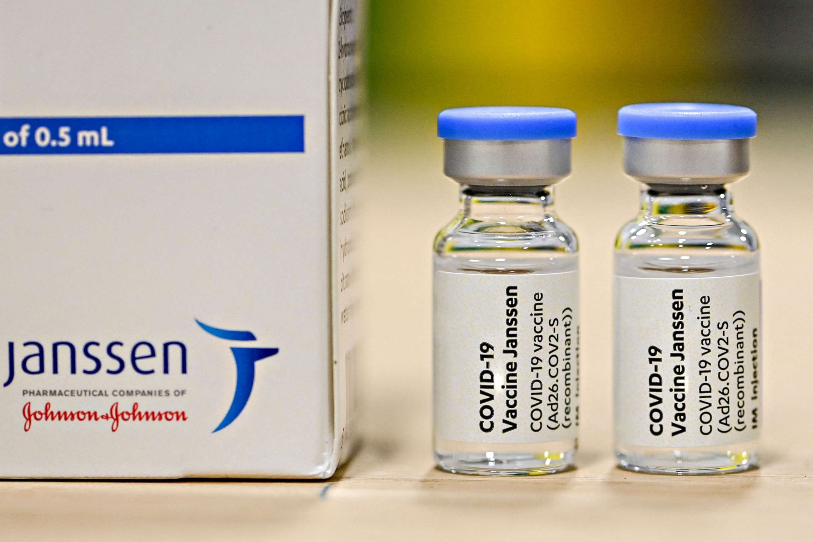 PHOTO: A pack and vials of the single-dose Johnson & Johnson Janssen COVID-19 vaccine is pictured at the ZNA Middelheim hospital in Antwerp, Belgium, April 30, 2021.