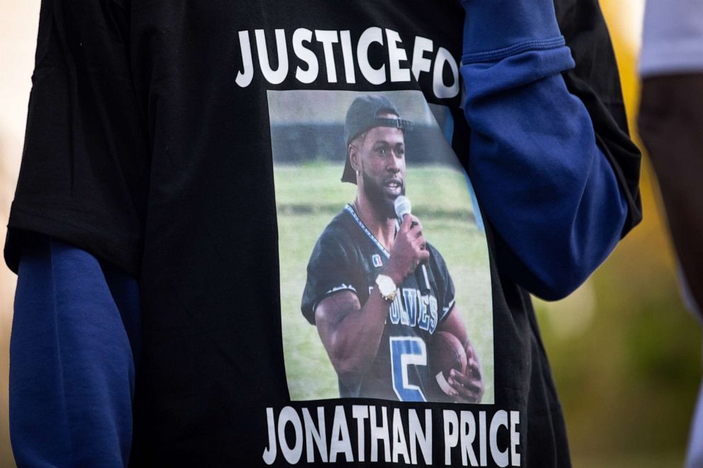 PHOTO: People gather for a march, rally and candle light vigil in honor Jonathan Price on Oct. 5, 2020 in Wolfe City, Texas.